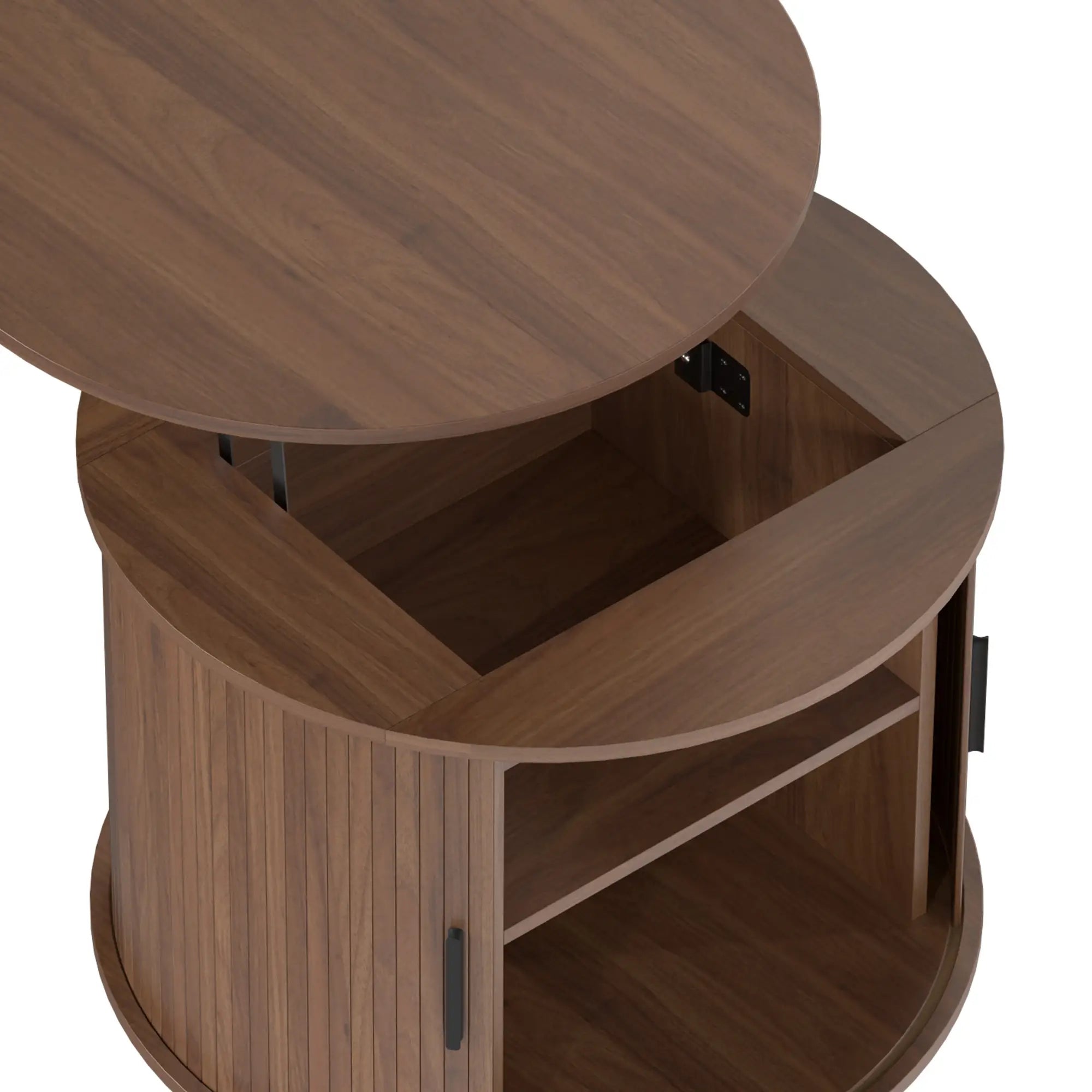 Lift Top Coffee Table, Round, Storage, Sliding Door, Walnut Brown Coffee Tables at Gallery Canada