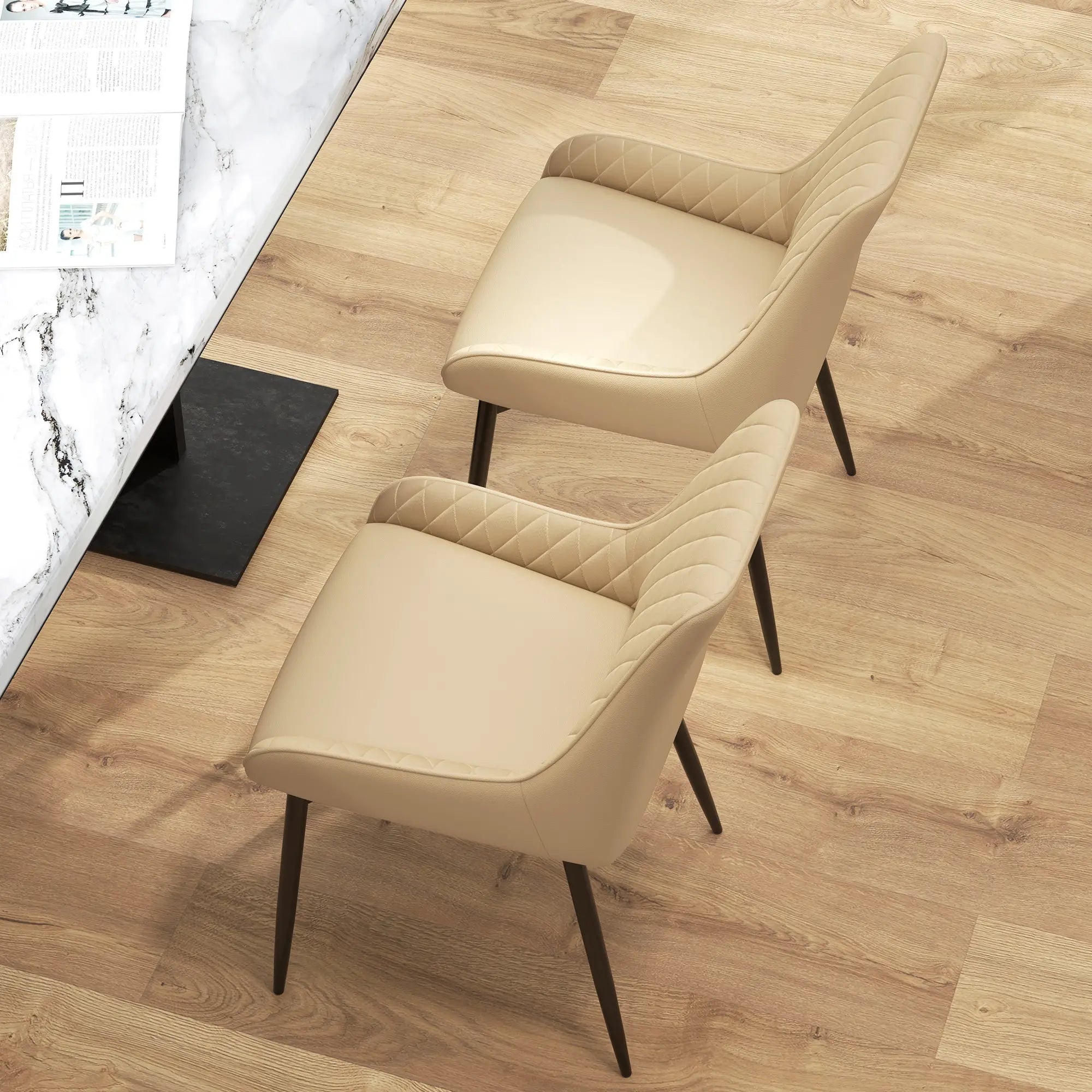 Modern Dining Chairs Set of 2, PU Leather, Metal Legs, Khaki Dining Chairs at Gallery Canada