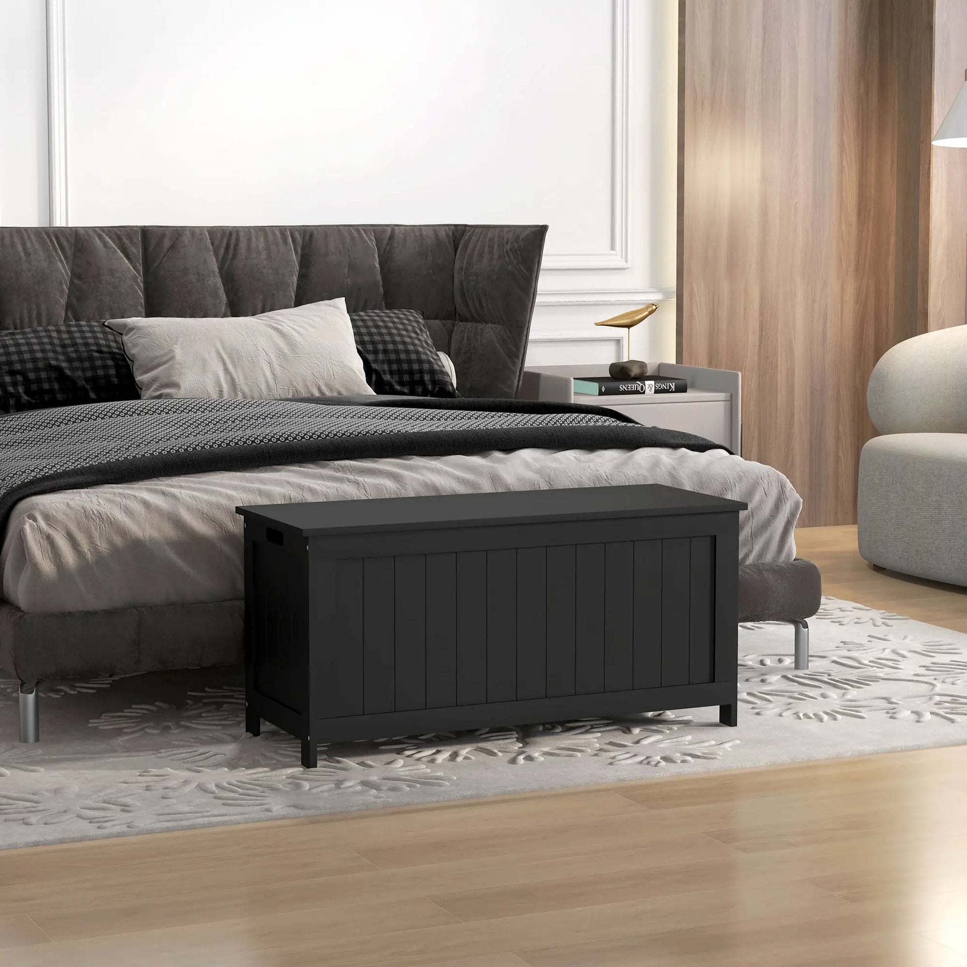 Storage Trunk, Modern Entryway Bench with Side Handles, Black Storage Ottomans & Benches at Gallery Canada