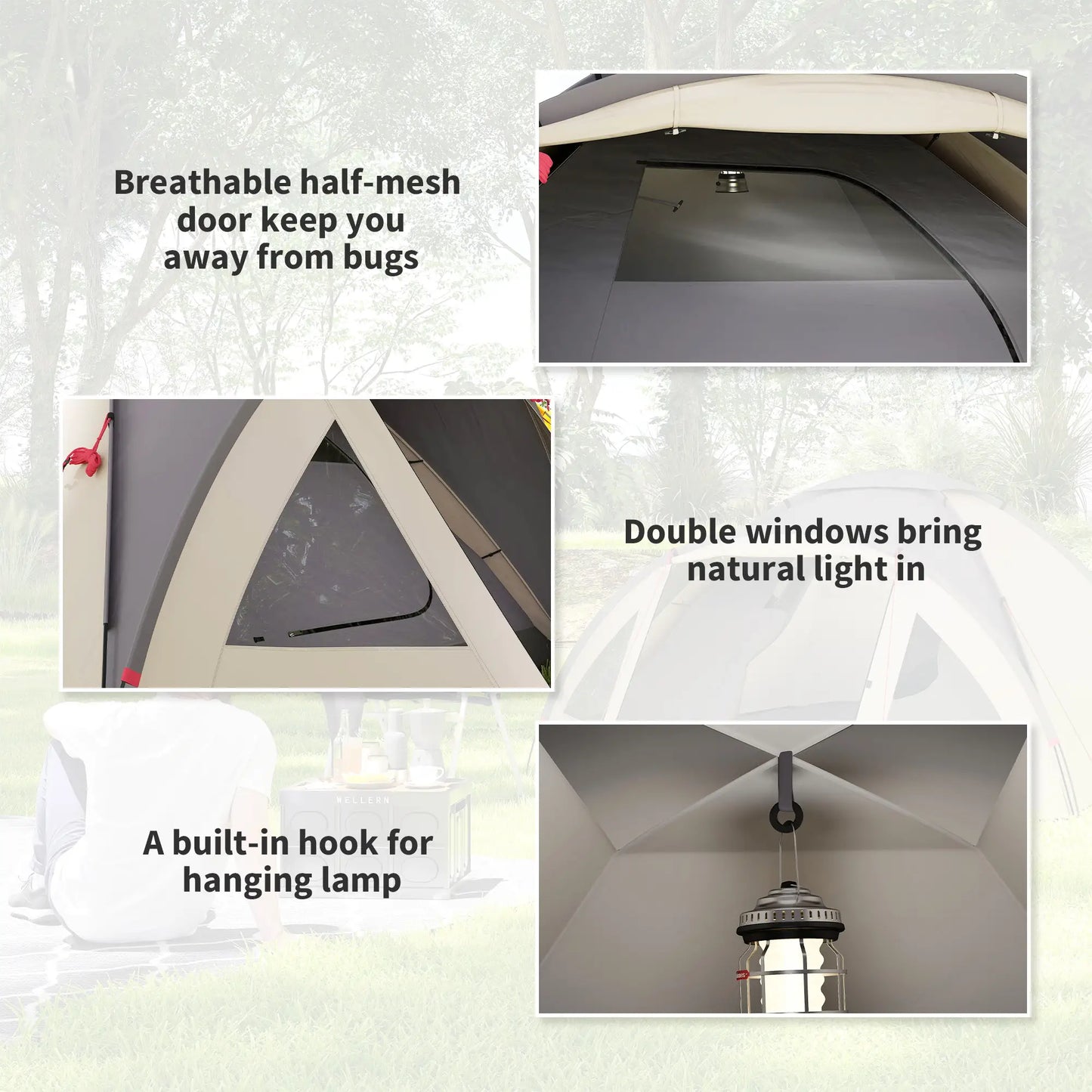 3 Person Camping Tent, Waterproof Dome, Bedroom, Porch, Khaki Camping Tents at Gallery Canada