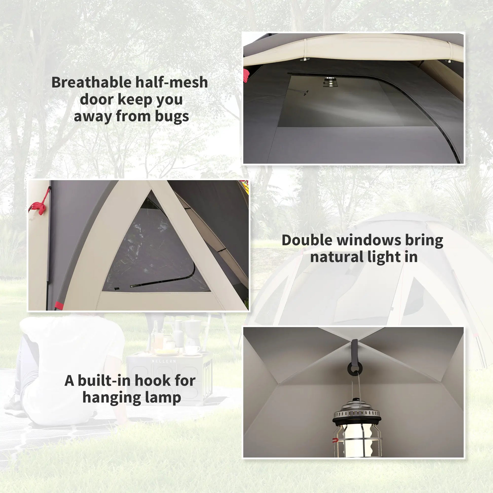 3 Person Camping Tent, Waterproof Dome, Bedroom, Porch, Khaki Camping Tents at Gallery Canada
