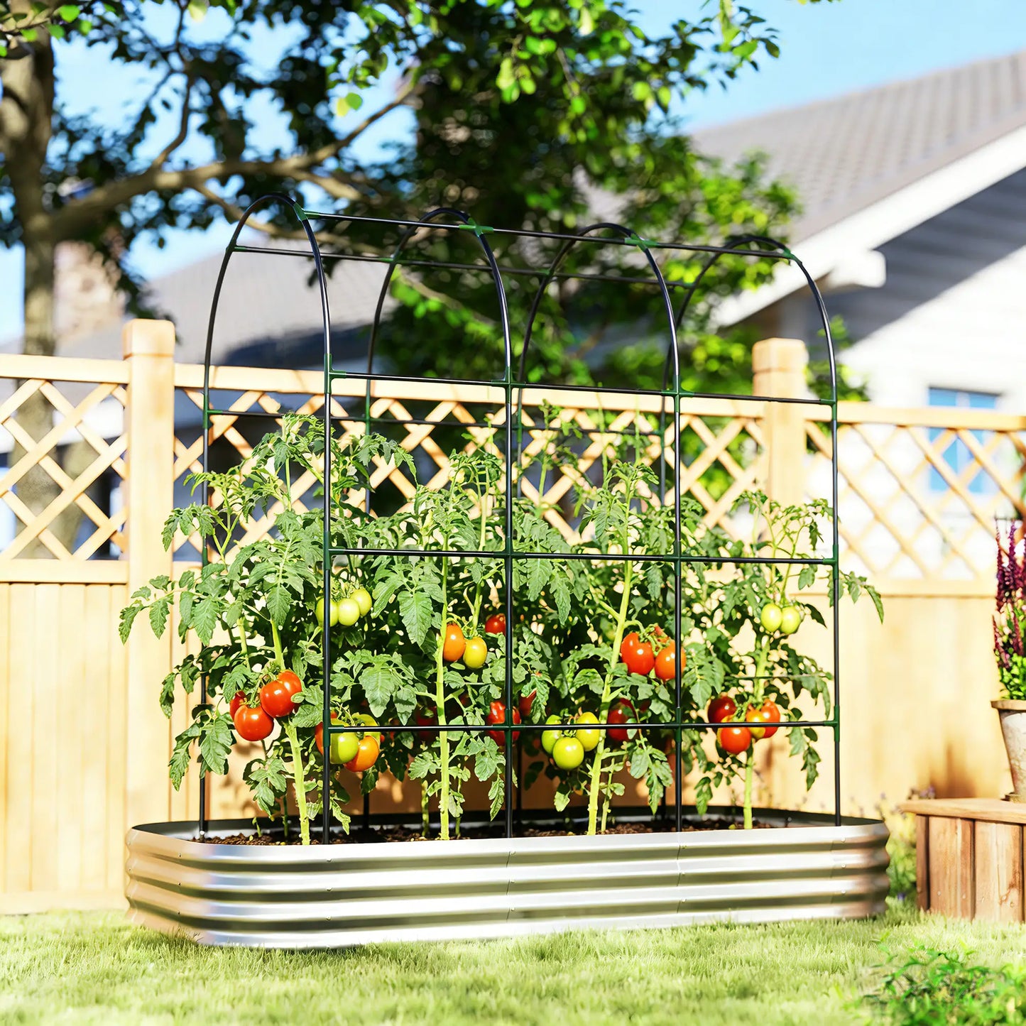 Galvanised Raised Garden Bed With Arched Trellis, 7 x 4 x 7ft Metal Planter Box Galvanized Planter Boxes at Gallery Canada