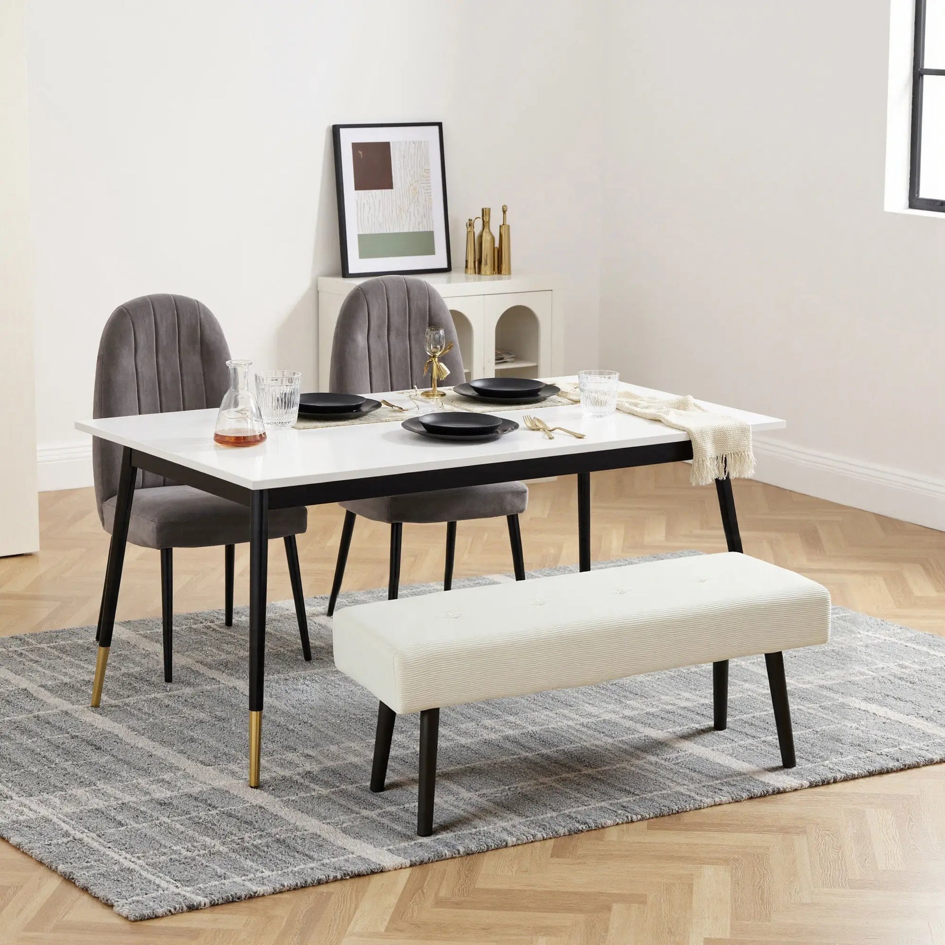 39" Upholstered Ottoman Bench, Corduroy, Cream White Storage Ottomans & Benches at Gallery Canada