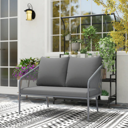 Outdoor Rattan Sofa With Cushions, 2-Seater, 112 x 72 x 76 cm, Grey Patio Furniture Sets at Gallery Canada
