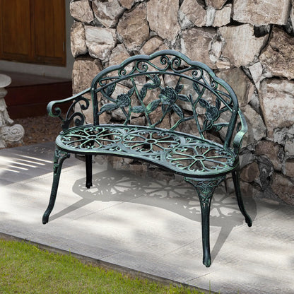 40" Outdoor Garden Bench, Cast Aluminum Antique Rose, Green Outdoor Benches at Gallery Canada