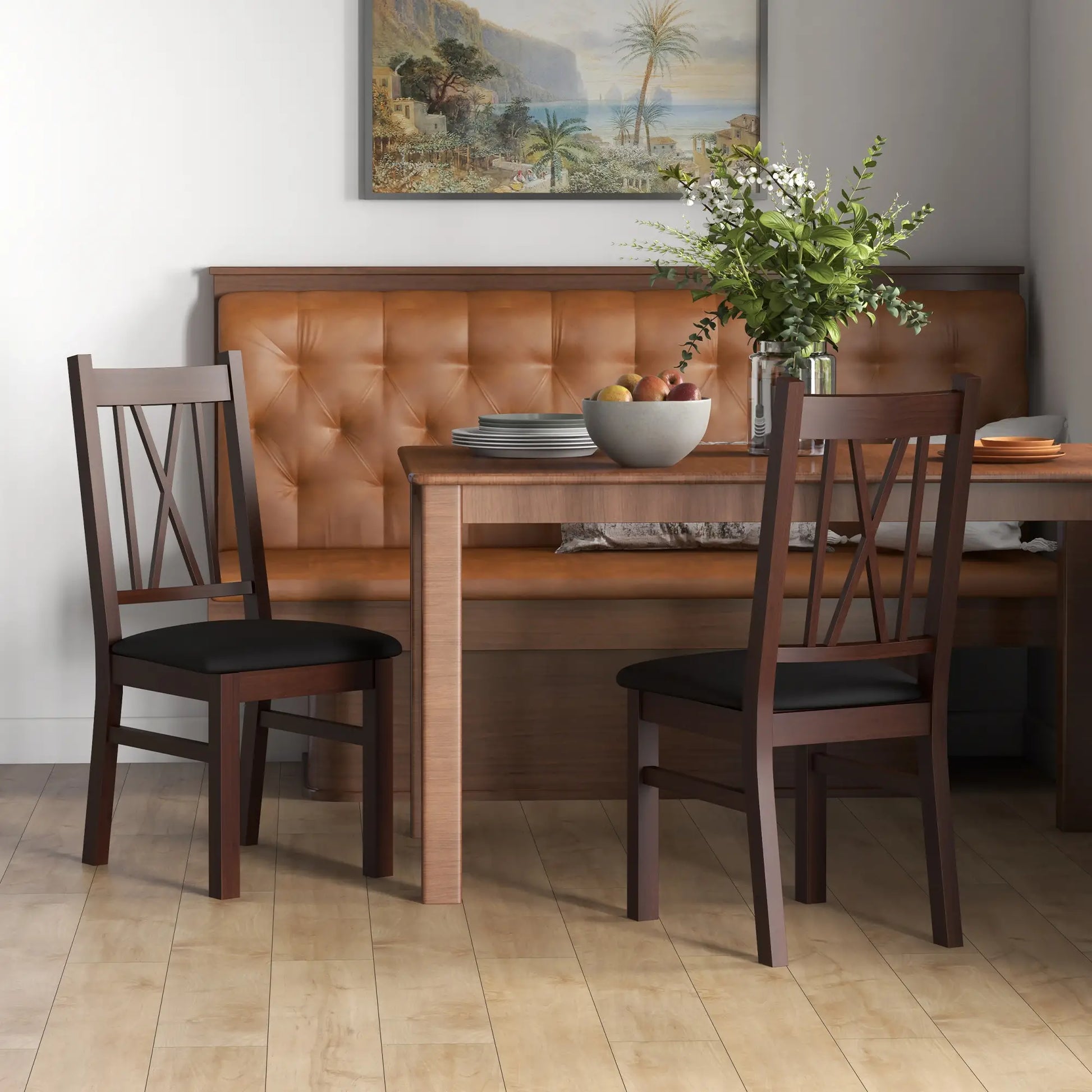 Farmhouse Dining Table Chairs Set of 2, Pine Wood, PU Leather Cushion Bar Stools at Gallery Canada