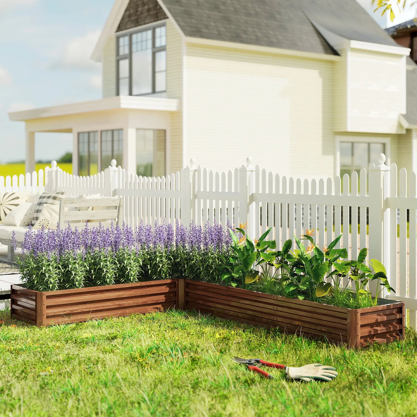 L-Shaped Raised Garden Bed, 82" x 109" x 12", Galvanized Steel Planter Box, Dark Brown Galvanized Planter Boxes at Gallery Canada