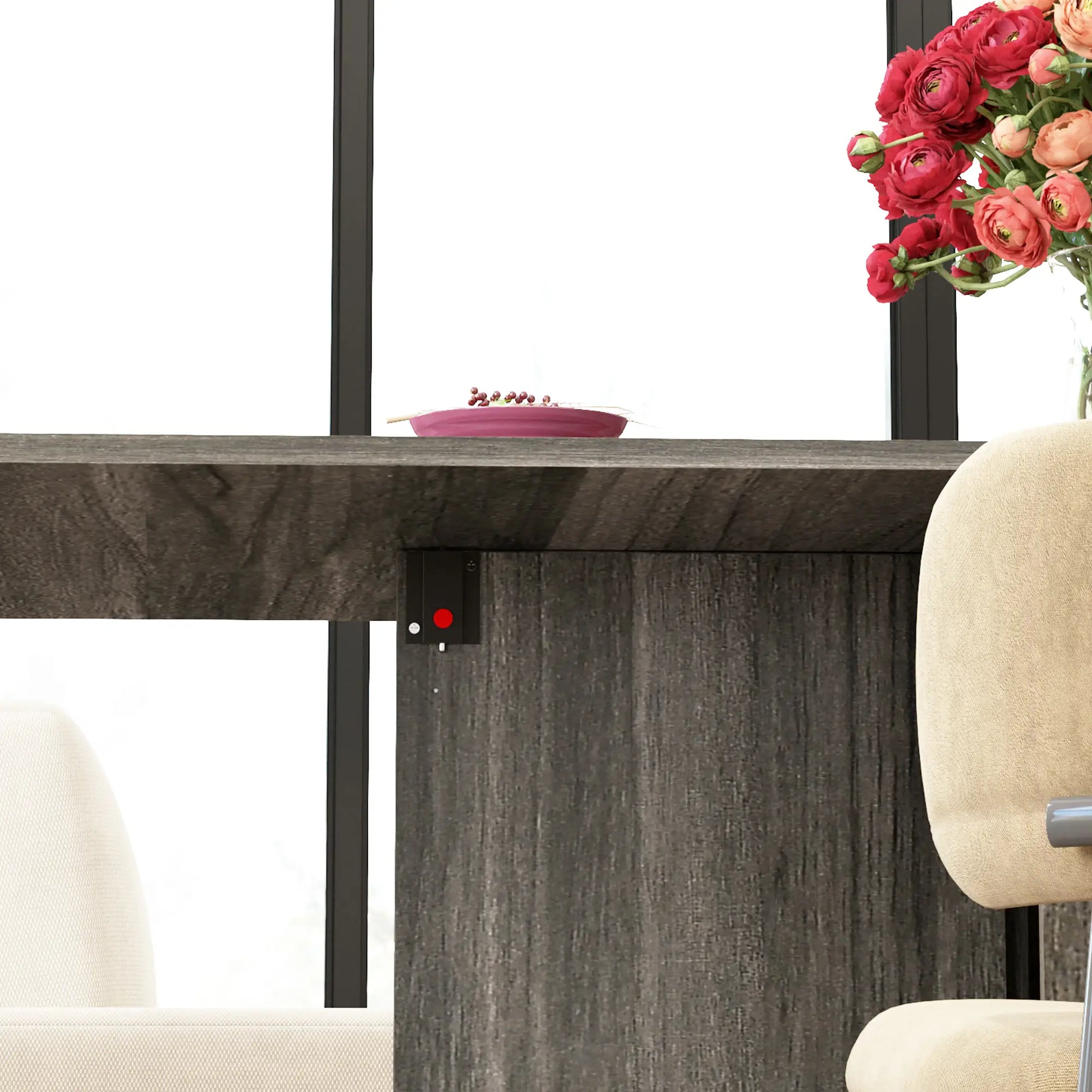 Extendable Dining Table, Collapsible w/ Shelves, Grey Wood Grain, Grey Dining Tables at Gallery Canada