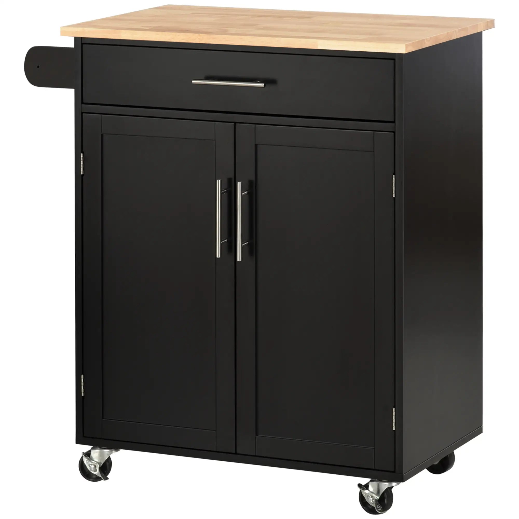 Rolling Kitchen Island Cart, Wood Top, Storage Drawer, Towel Bar, Shelves, Black Kitchen Islands & Kitchen Carts at Gallery Canada