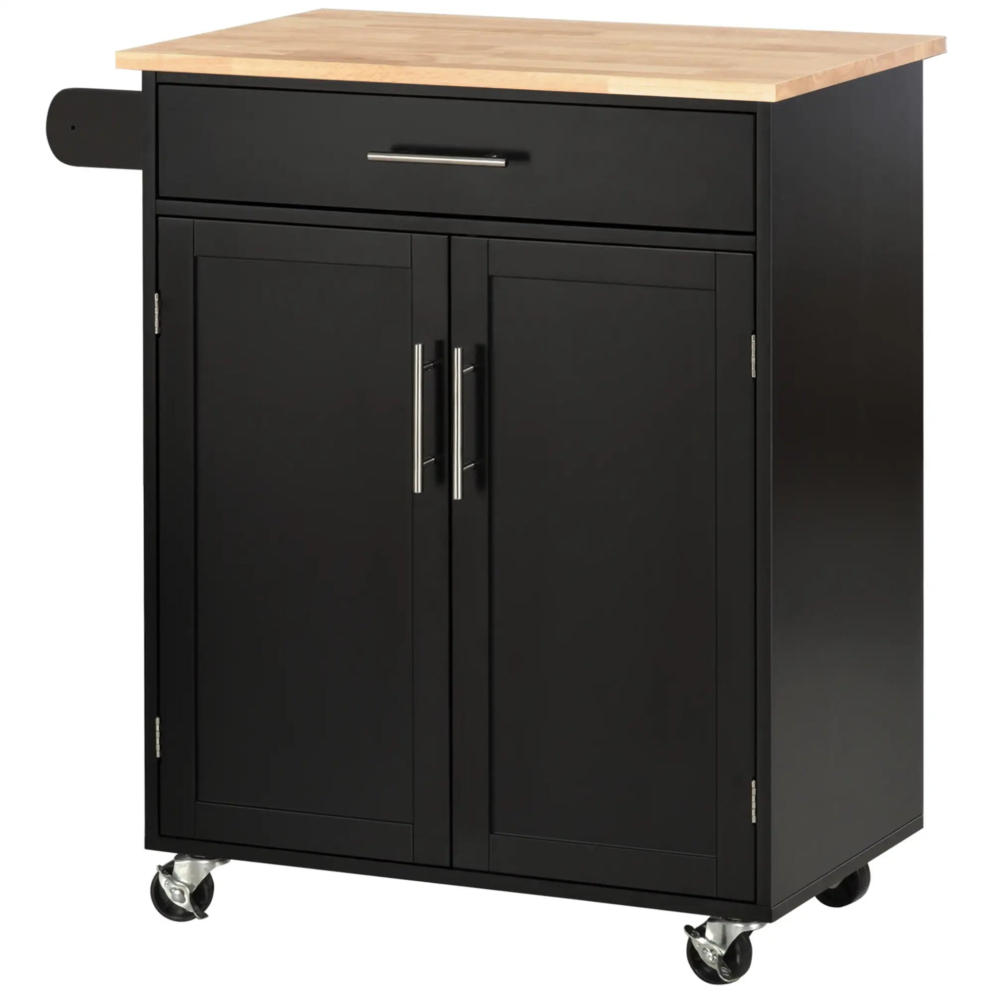 Rolling Kitchen Island Cart, Wood Top, Storage Drawer, Towel Bar, Shelves, Black Kitchen Islands & Kitchen Carts at Gallery Canada