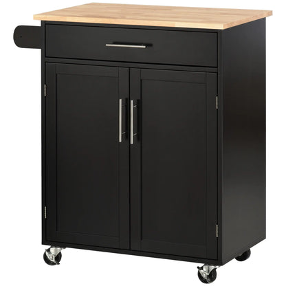 Rolling Kitchen Island Cart, Wood Top, Storage Drawer, Towel Bar, Shelves, Black Kitchen Islands & Kitchen Carts at Gallery Canada