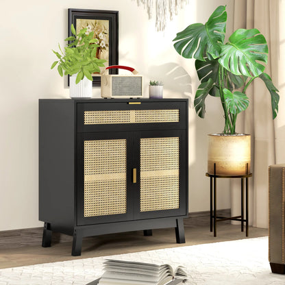 Boho Sideboard Cabinet, Rattan Doors, Black Storage Cabinets at Gallery Canada
