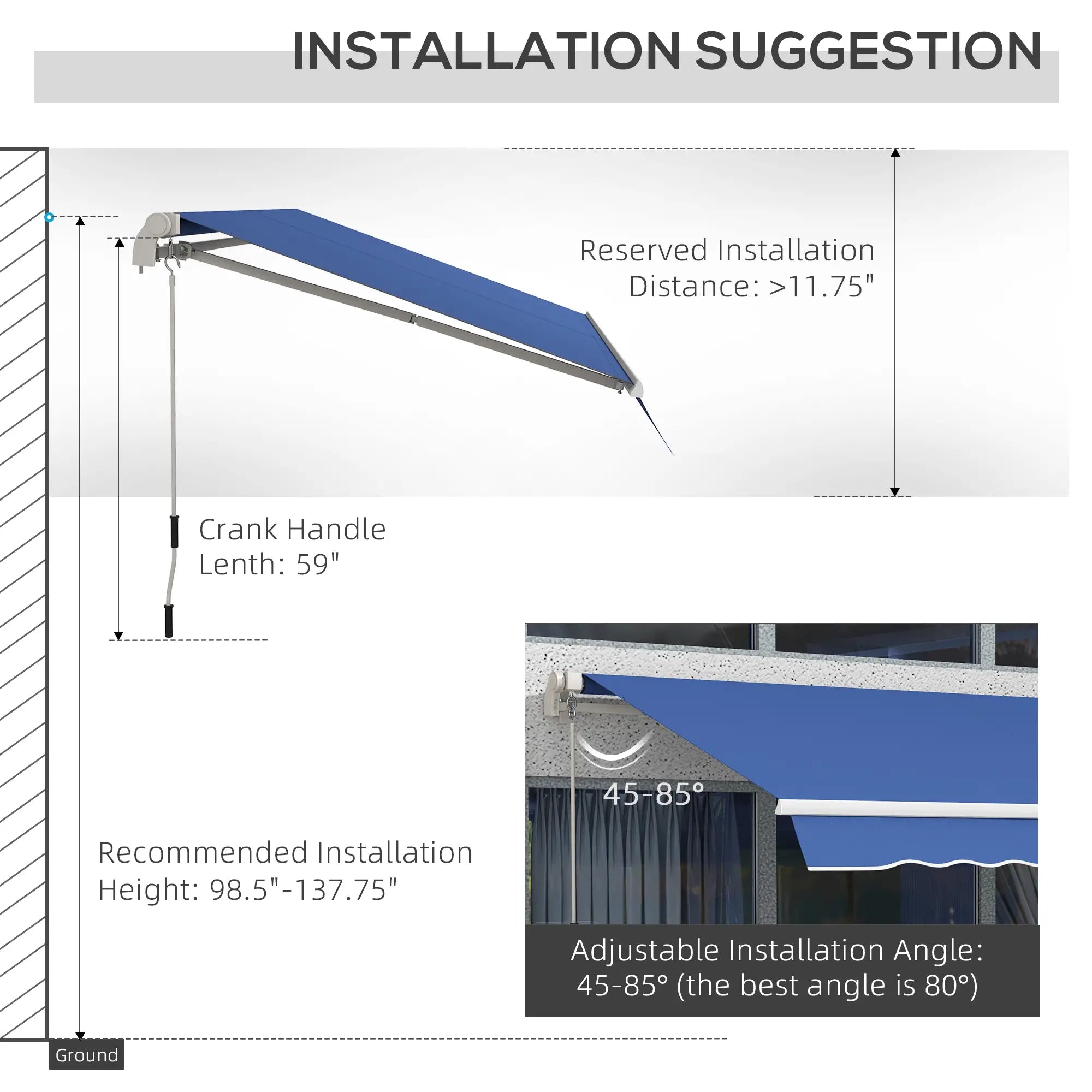 12' x 10' Manual Retractable Awning, Adjustable Sunshade, Dark Blue Patio Awnings at Gallery Canada