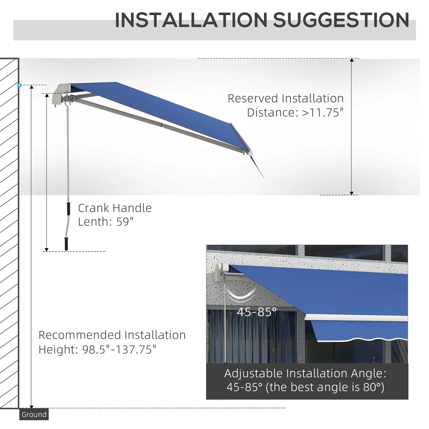 12' x 10' Manual Retractable Awning, Adjustable Sunshade, Dark Blue Patio Awnings at Gallery Canada