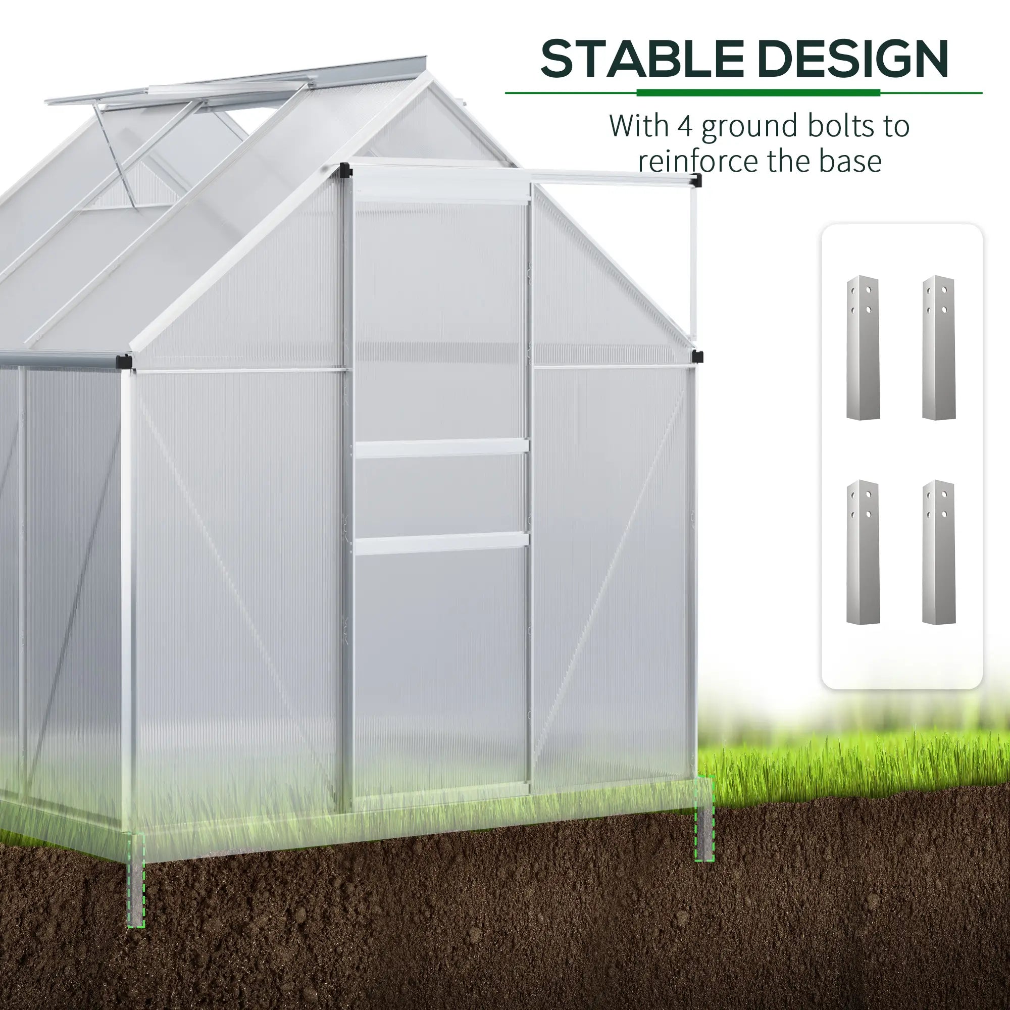 6' x 6' x 6.5' Polycarbonate Greenhouse, Walk-In, Adjustable Roof Vent, Galvanized Base, Sliding Door, Clear Walk In Greenhouses at Gallery Canada