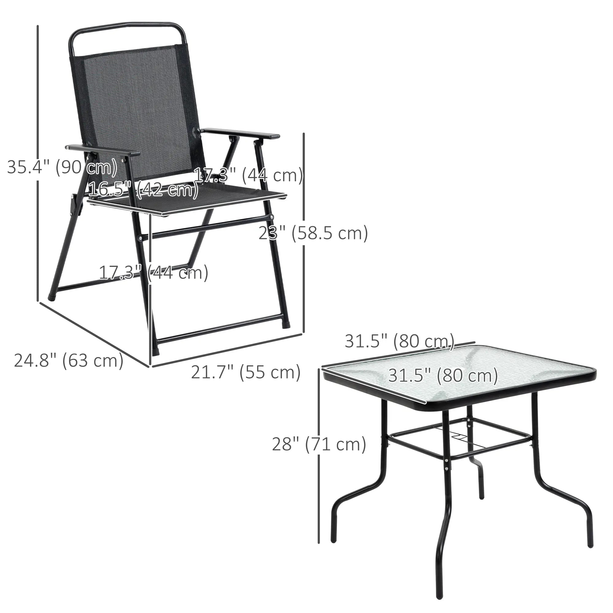 5-Piece Patio Dining Set, 4 Folding Chairs, Glass Tabletop, Black Outdoor Dining Sets at Gallery Canada