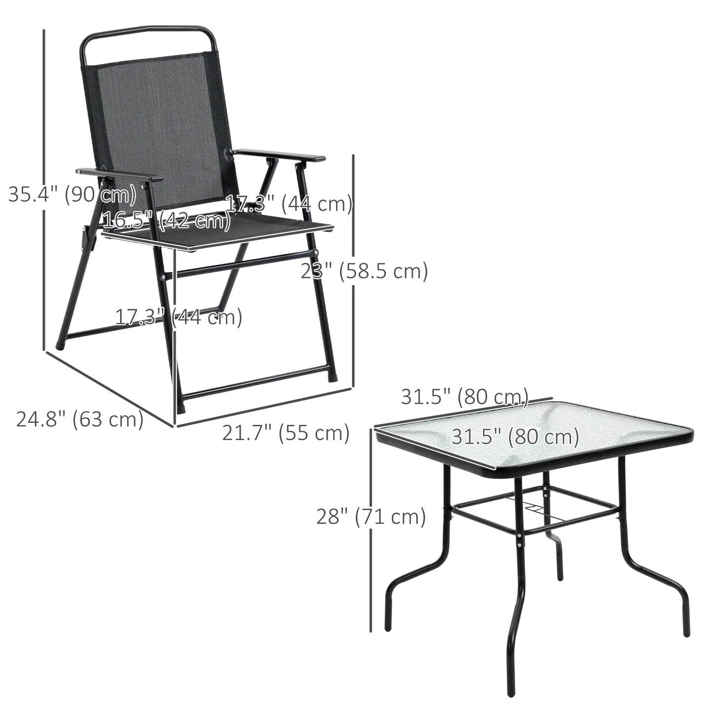 5-Piece Patio Dining Set, 4 Folding Chairs, Glass Tabletop, Black Outdoor Dining Sets at Gallery Canada