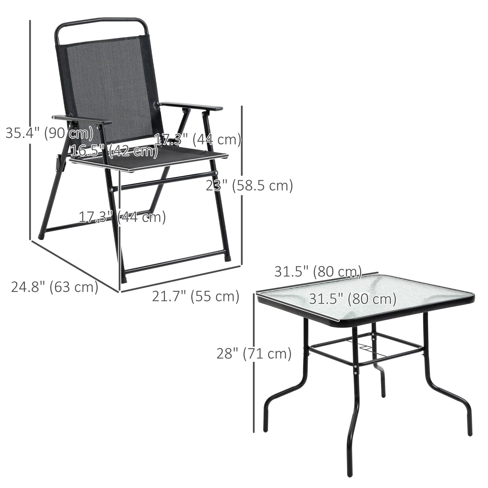5-Piece Patio Dining Set, 4 Folding Chairs, Glass Tabletop, Black Outdoor Dining Sets at Gallery Canada