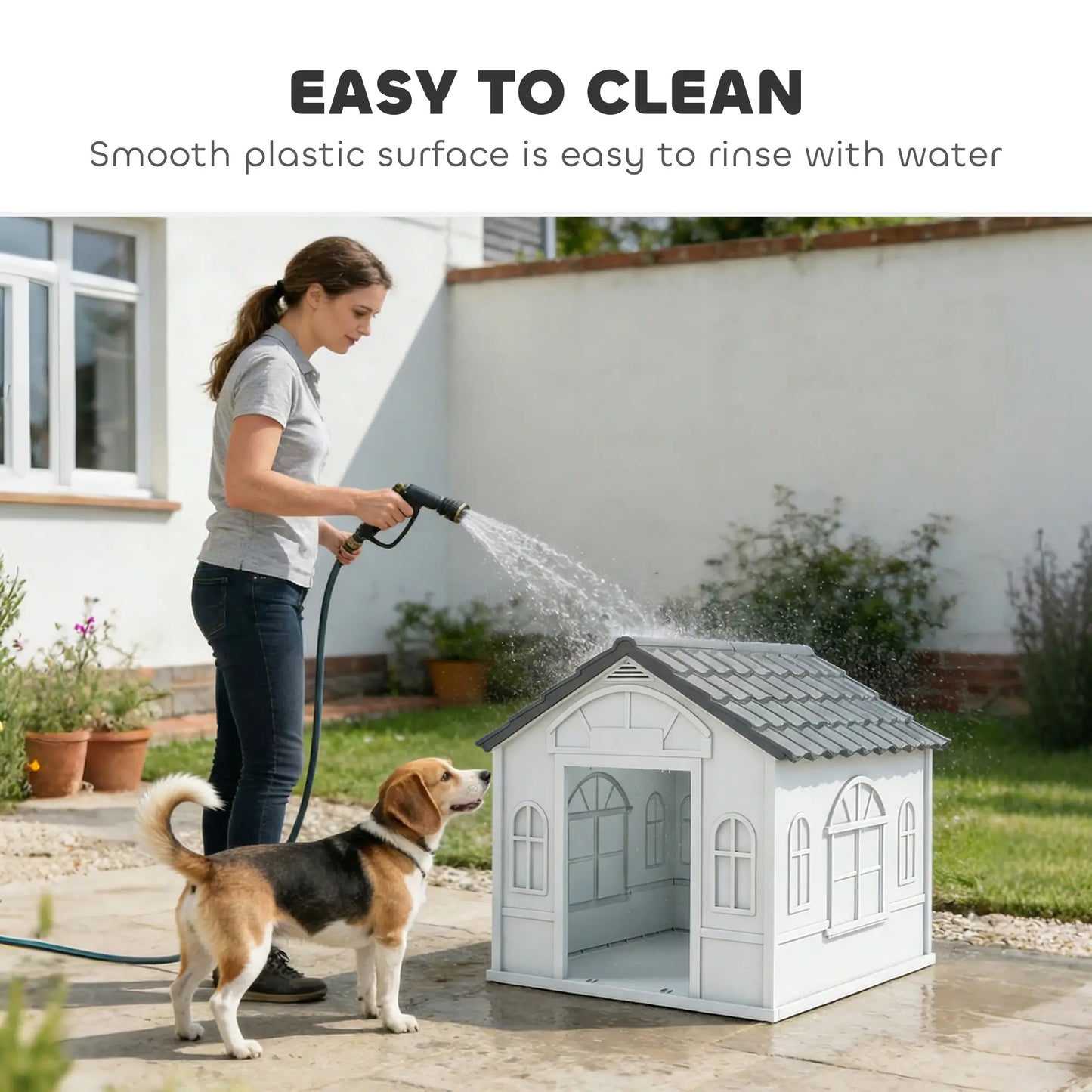 26" Plastic Dog House, Outdoor with Air Vents, Small Medium Dogs, Grey Houses, Kennels & Pens at Gallery Canada