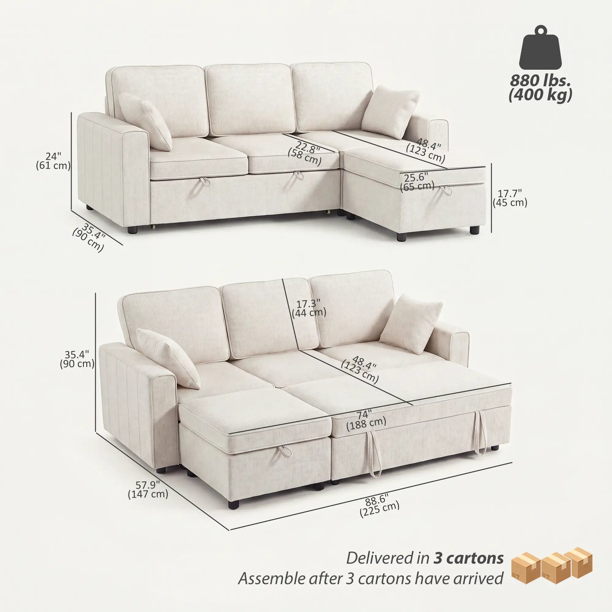 Modular Sectional Sofa Bed With Reversible Ottoman, Beige Sofas & Reclining Chairs at Gallery Canada