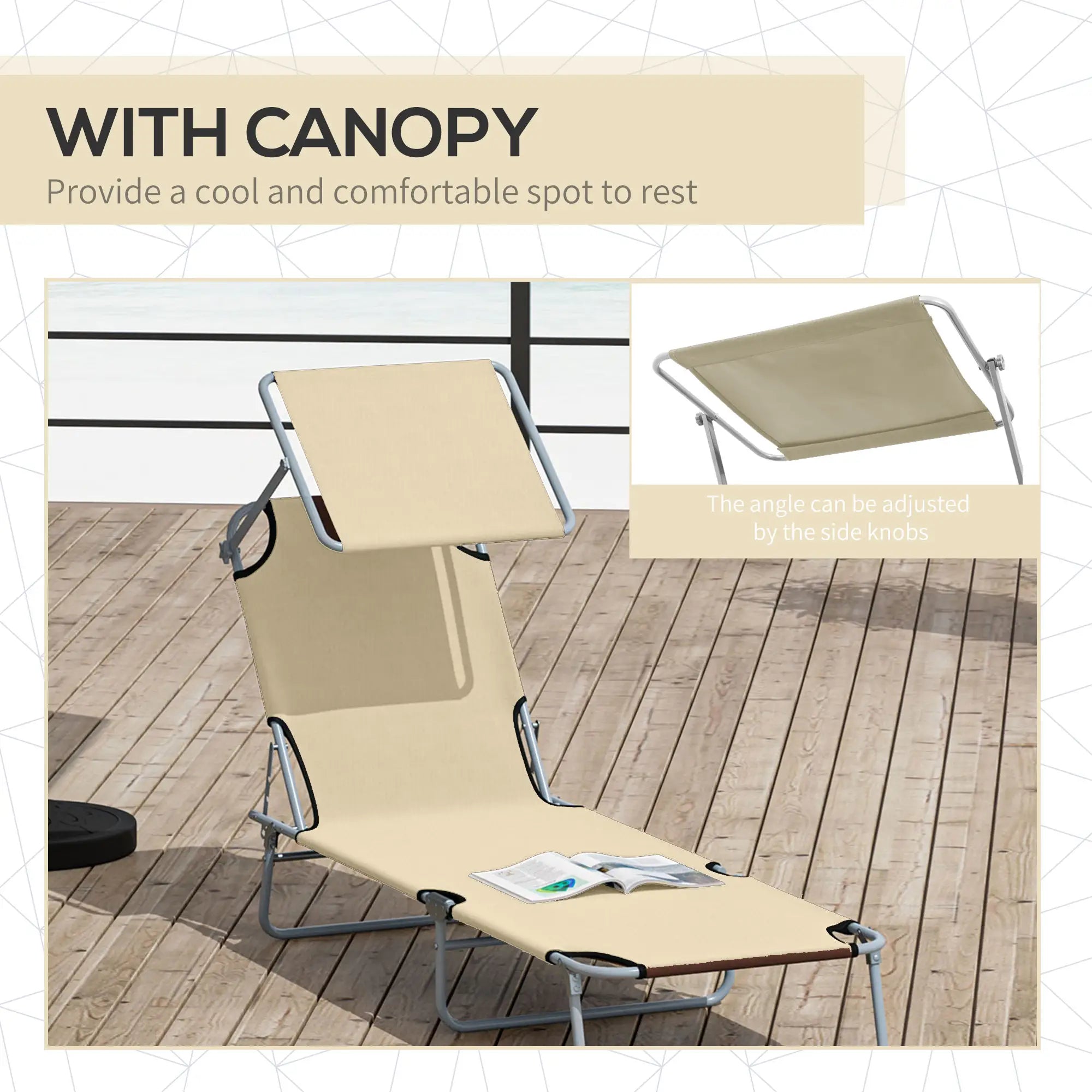 Outdoor Lounge Chair with Sun Shade, for Beach, Camping, Beige Lounger Chairs at Gallery Canada