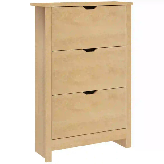 Shoe Storage Cabinet, 3 Flip Drawers, Adjustable Shelves, 18 Pairs, Natural Wood Shoe Storage Cabinets & Racks Natural at Gallery Canada