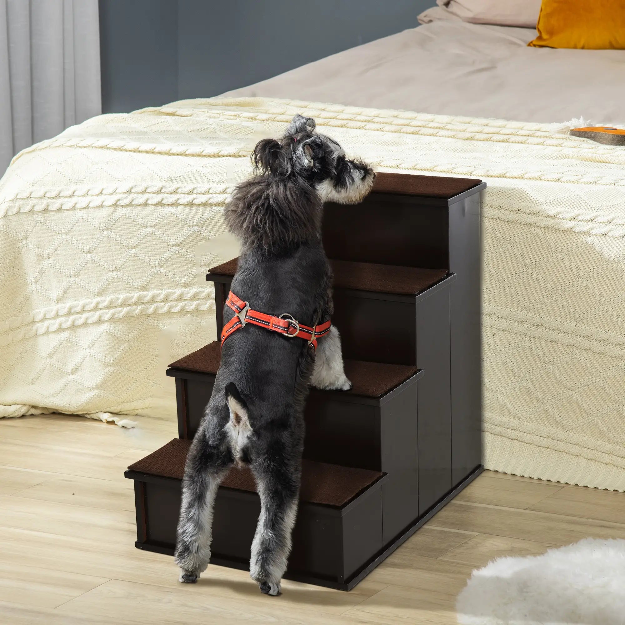 4-Level Wooden Pet Stairs, Non-Slip Carpet, Dark Coffee Dog Stairs at Gallery Canada