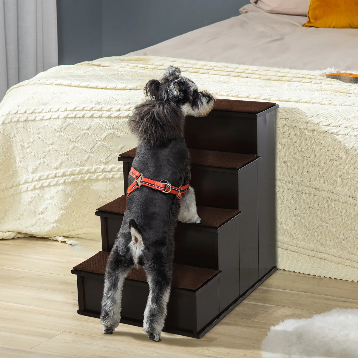 4-Level Wooden Pet Stairs, Non-Slip Carpet, Dark Coffee Dog Stairs at Gallery Canada