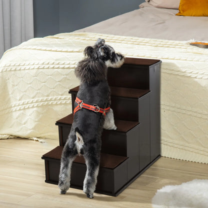 4-Level Wooden Pet Stairs, Non-Slip Carpet, Dark Coffee Dog Stairs at Gallery Canada