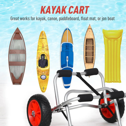 Foldable Kayak Cart, Aluminum Canoe Carrier, NO-Flat Wheel, Silver Kayak Carts at Gallery Canada