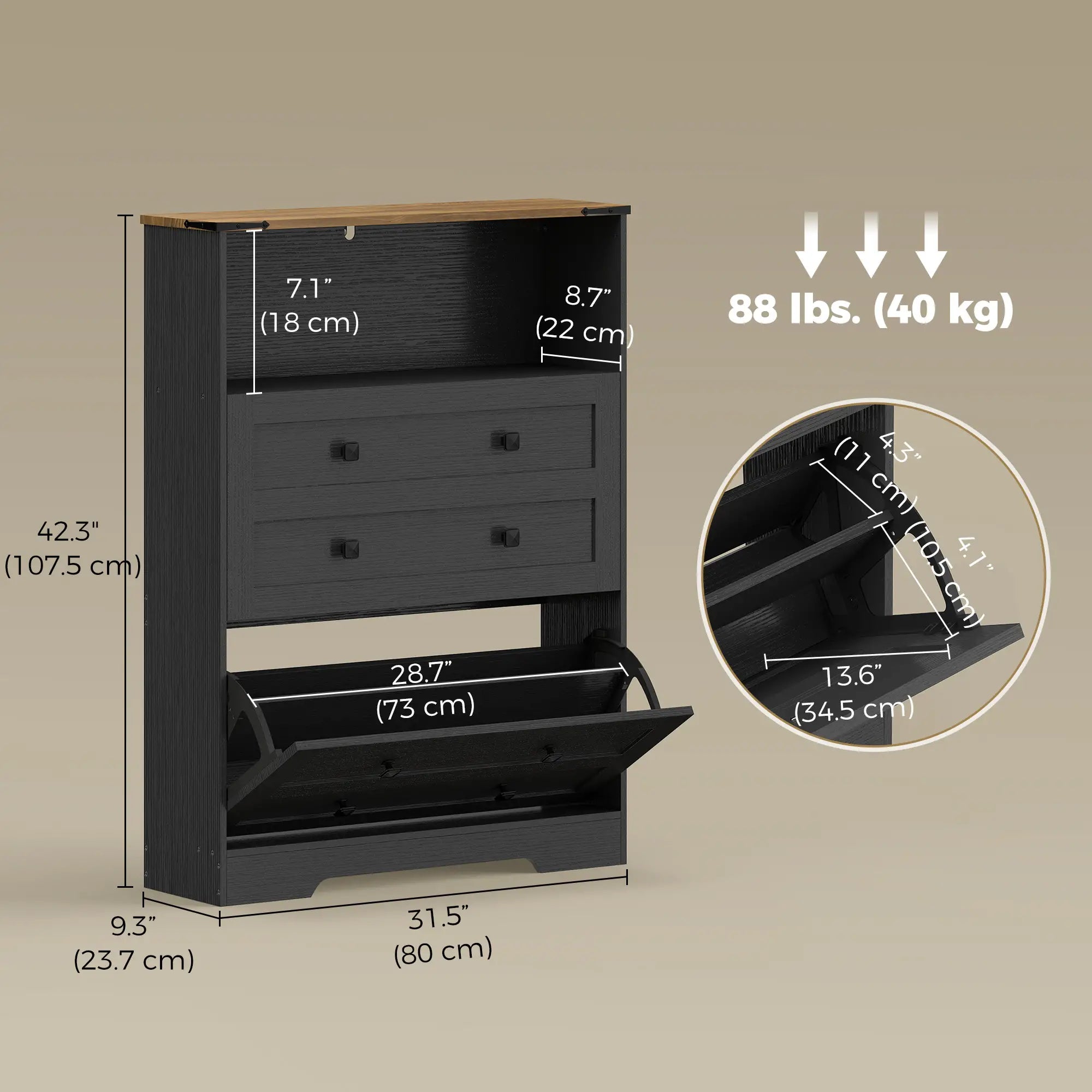 Shoe Cabinet With 2 Flip Drawers, Narrow, Black Shoe Storage Cabinets & Racks at Gallery Canada