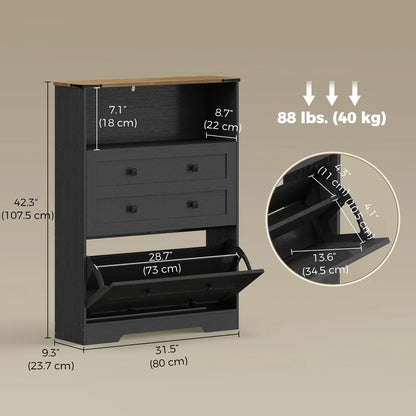 Shoe Cabinet With 2 Flip Drawers, Narrow, Black Shoe Storage Cabinets & Racks at Gallery Canada