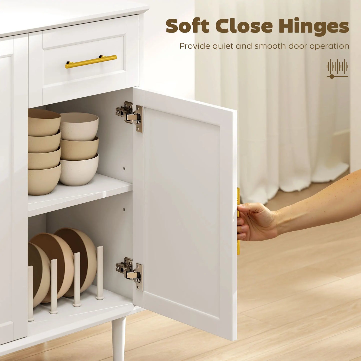 55" Buffet Cabinet, Soft-Close Doors, 2 Drawers, 3 Shelves, White Bar Cabinets at Gallery Canada