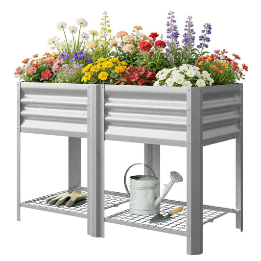 Raised Garden Bed With Legs, 31.5", Silver Elevated Garden Beds Silver at Gallery Canada