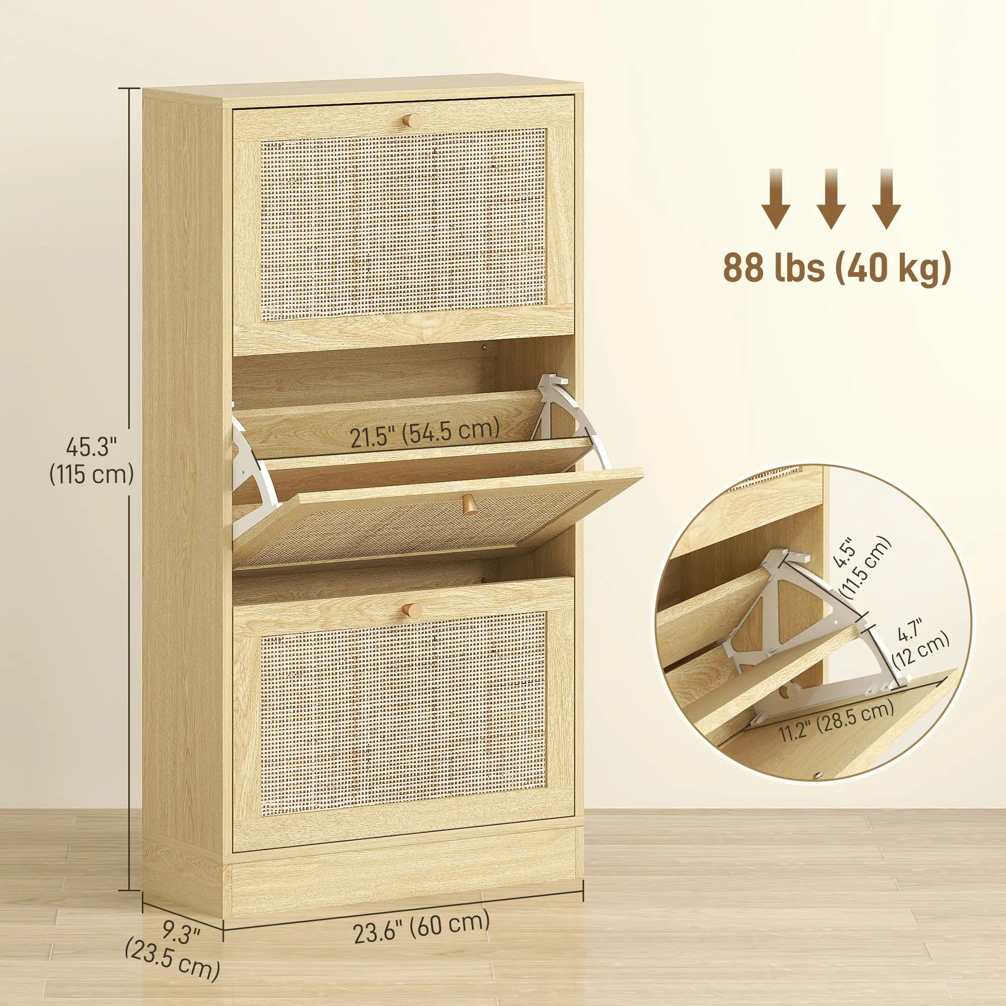 Rattan Shoe Cabinet, 3 Flip Drawers, Adjustable Shelves, 18 Pairs, Oak Shoe Storage Cabinets & Racks at Gallery Canada