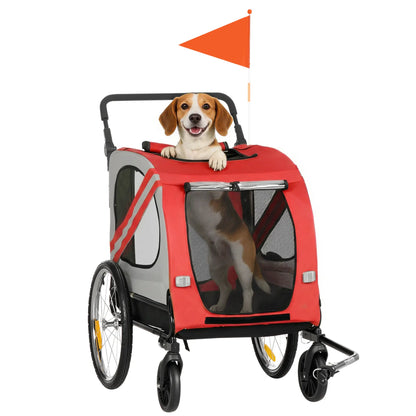 Dog Bike Trailer, 2-in-1 Pet Stroller, Universal Wheel Reflectors, Red Dog Bike Trailers & Strollers Red, Silver, Black at Gallery Canada