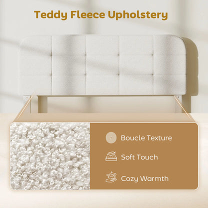 Queen Size Upholstered Platform Bed Frame, Adjustable Headboard, White