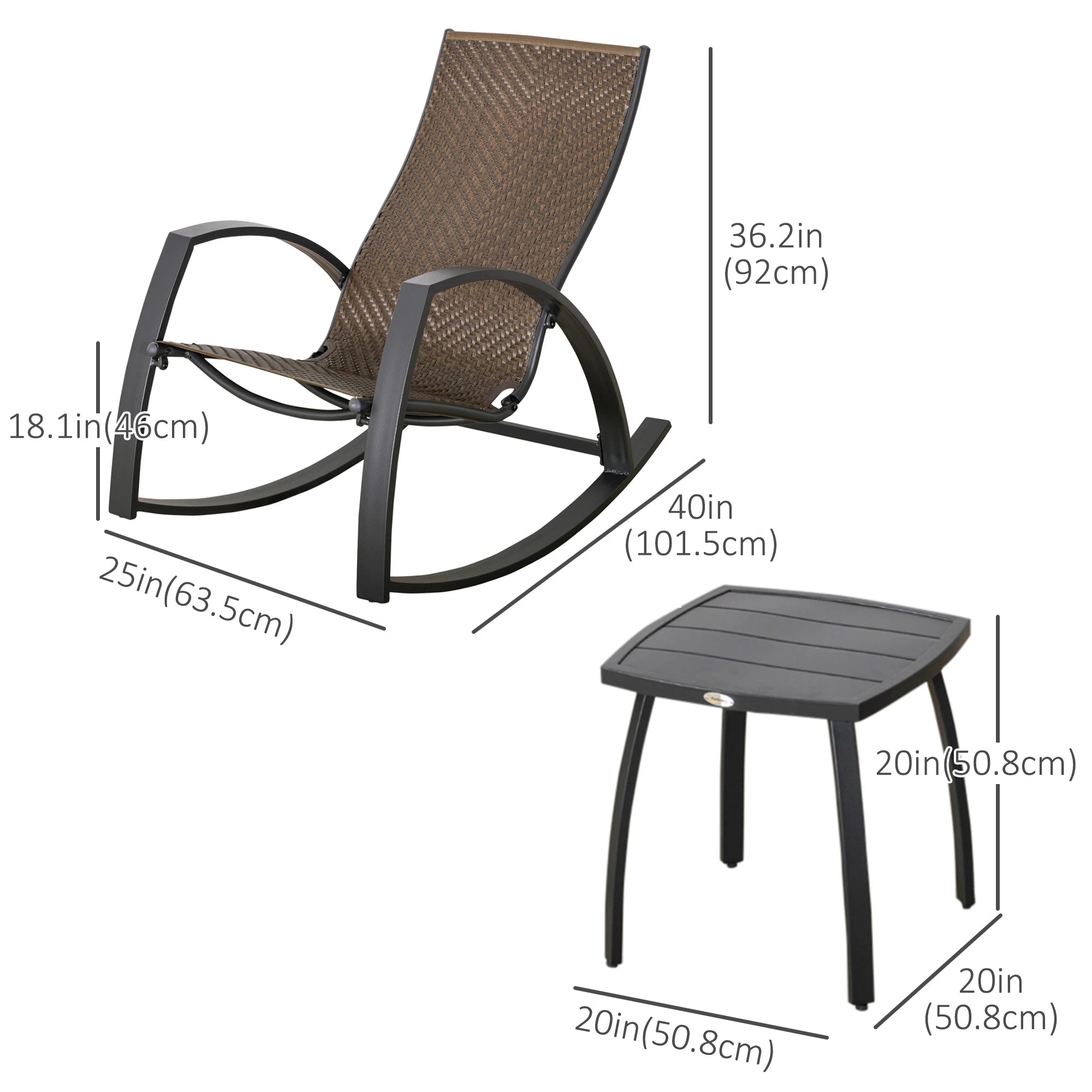 3 Pc Patio Wicker Rocking Chair Set, Outdoor PE Rattan, Brown Outdoor Rocking Chairs at Gallery Canada