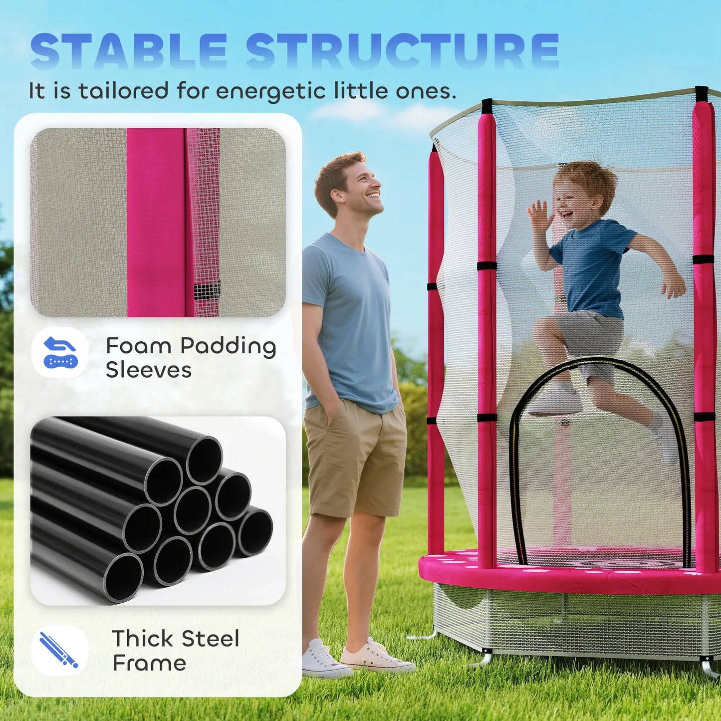55" Toddler Trampoline, Safety Enclosure Net, Indoor Outdoor, Ages 3-6, Pink Trampolines at Gallery Canada
