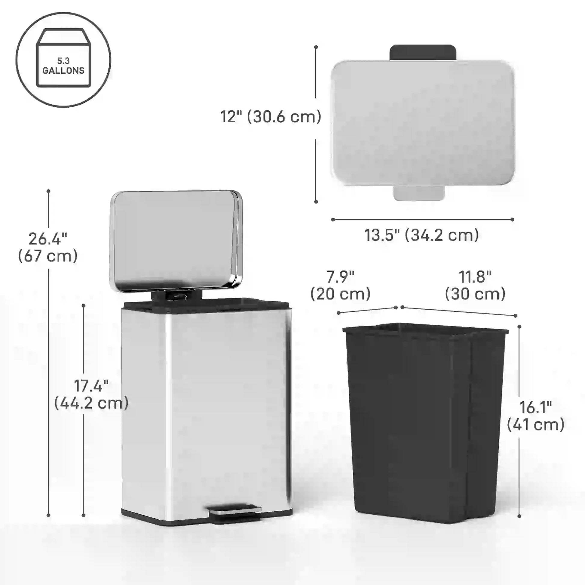 5.3 Gallon/20 L Garbage Bin, Soft Close Lid, Removable Bucket, Silver Small Kitchen Appliances at Gallery Canada