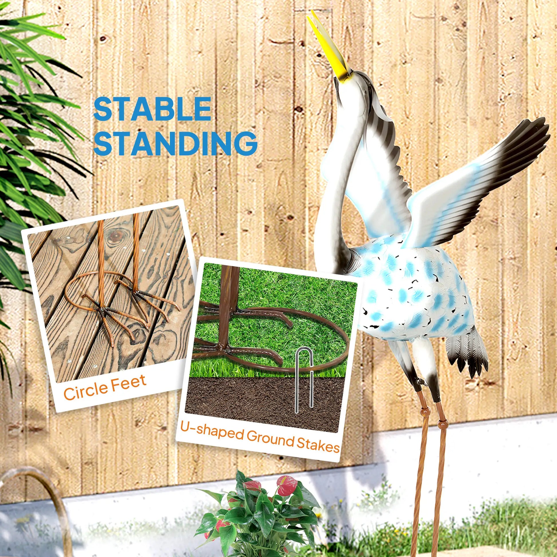 Flying Crane Garden Statue, 42.5" Steel Lawn Ornament, Mixed Colour Garden Decor at Gallery Canada