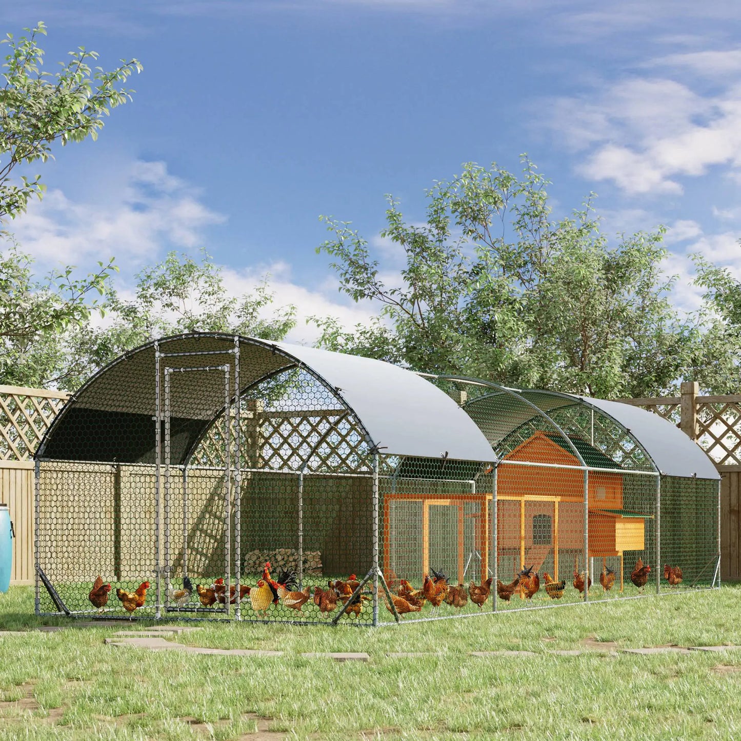 Large Metal Chicken Coop, Walk-in Enclosure, Poultry Hen Run, 9.2' x 24.9' x 6.5', Silver Chicken Coops at Gallery Canada