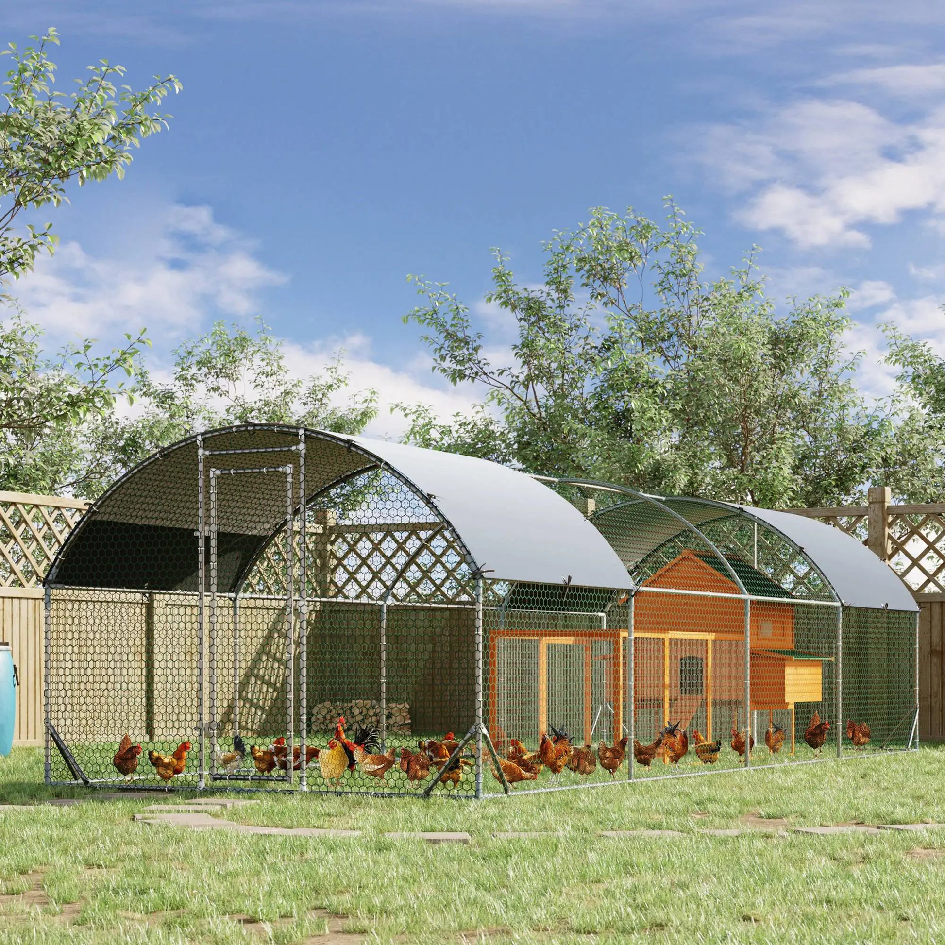 Large Metal Chicken Coop, Walk-in Enclosure, Poultry Hen Run, 9.2' x 24.9' x 6.5', Silver Chicken Coops at Gallery Canada