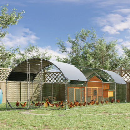 Large Metal Chicken Coop, Walk-in Enclosure, Poultry Hen Run, 9.2' x 24.9' x 6.5', Silver Chicken Coops at Gallery Canada