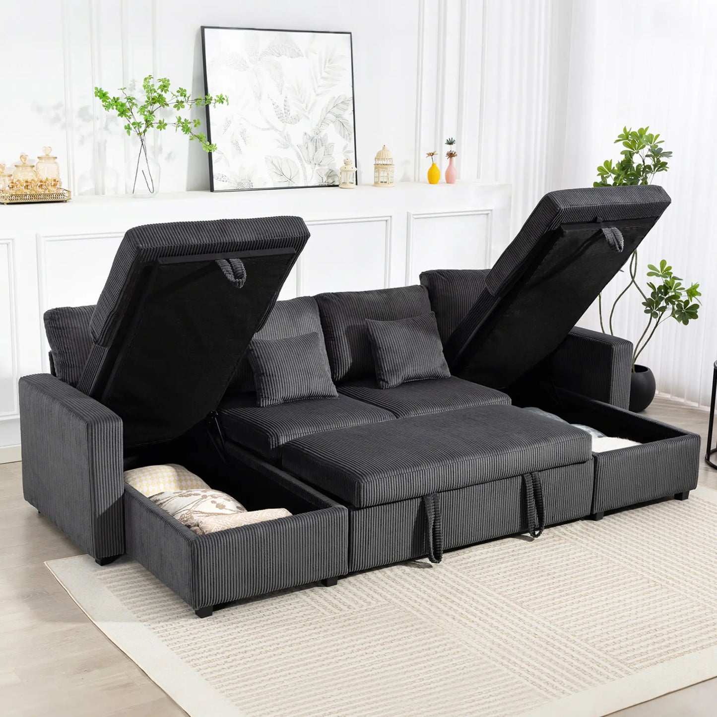 Convertible Sofa Bed, U-Shaped Sleeper Couch with Storage Chaise, Grey Sofas & Reclining Chairs at Gallery Canada