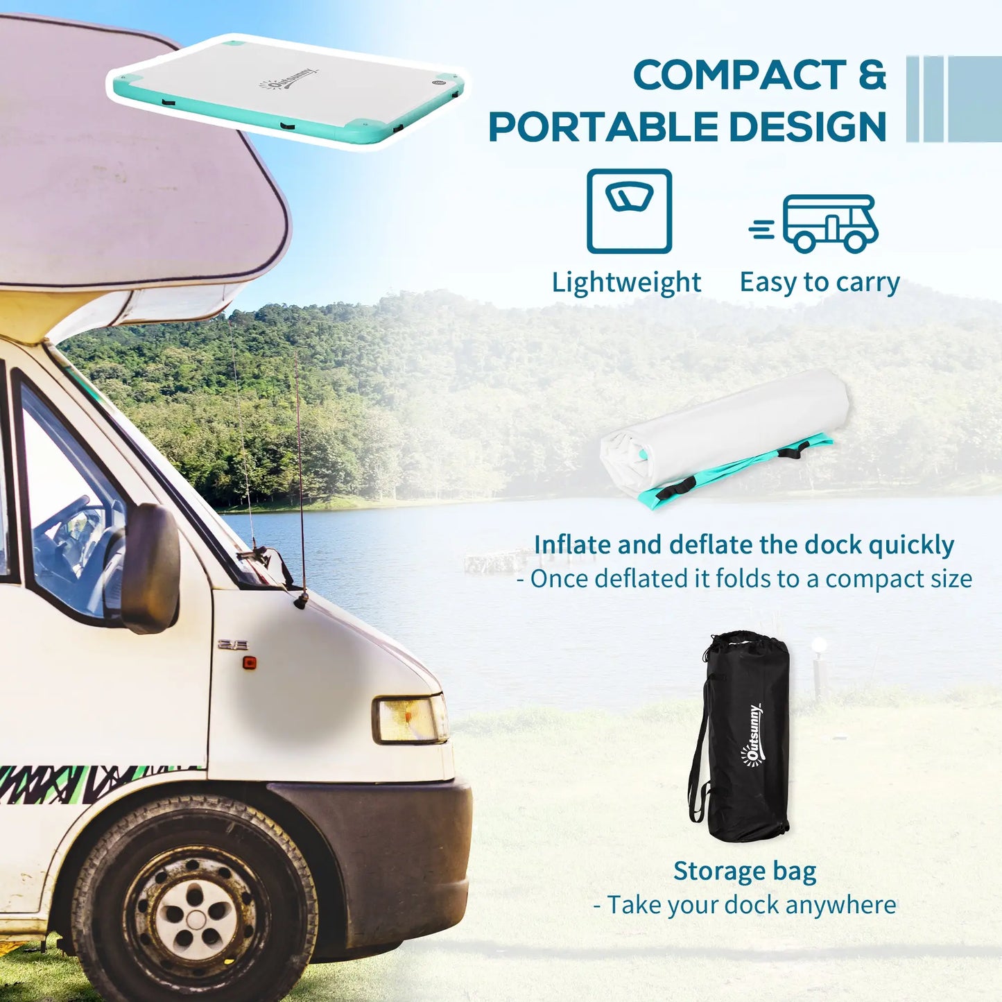 8' x 6' Floating Dock, Inflatable Island with Air Pump, Backpack, Blue & Green Floating Water Mats at Gallery Canada