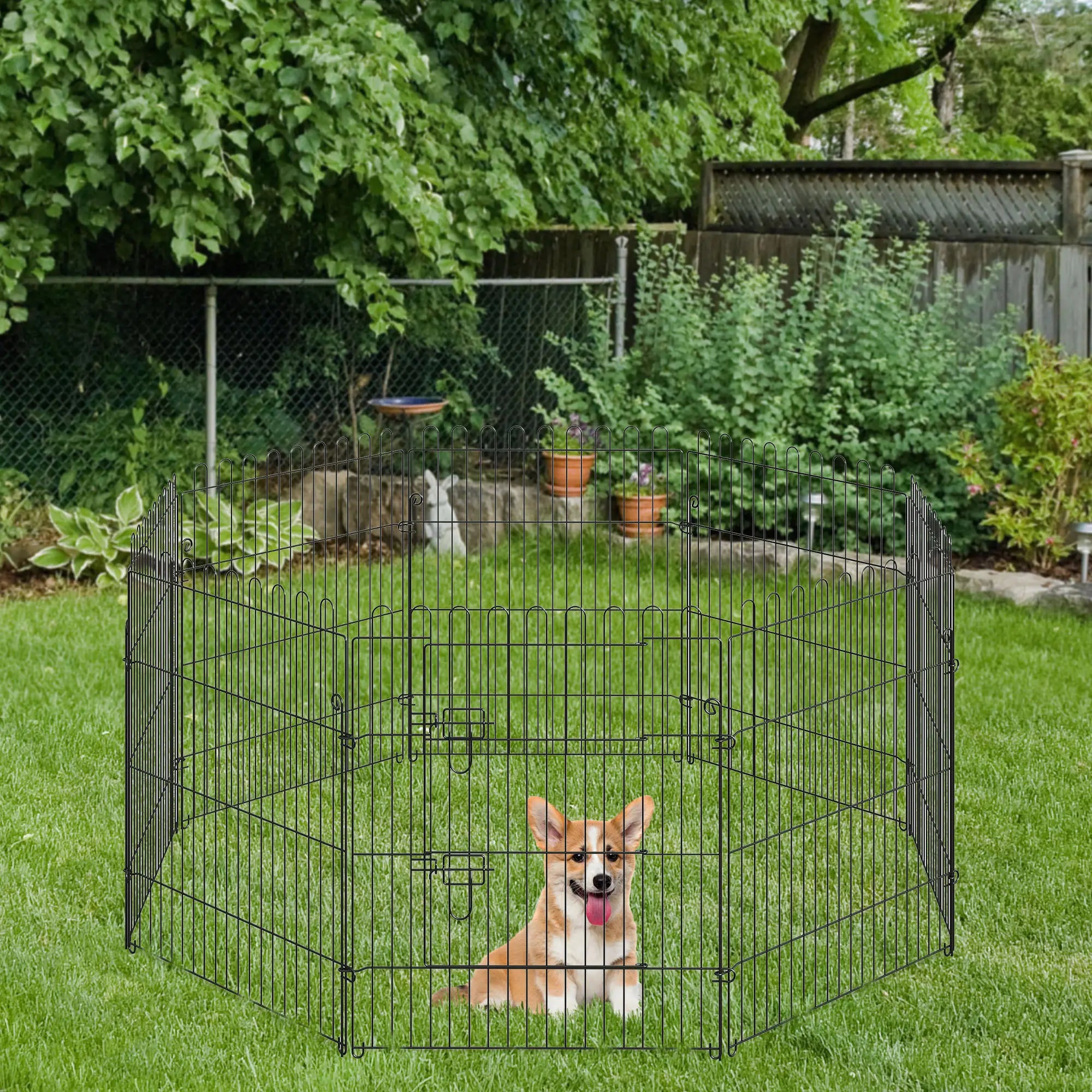 30inch 8-Panel Octagon Pet Playpen, Foldable Dog Cage, Black Houses, Kennels & Pens at Gallery Canada