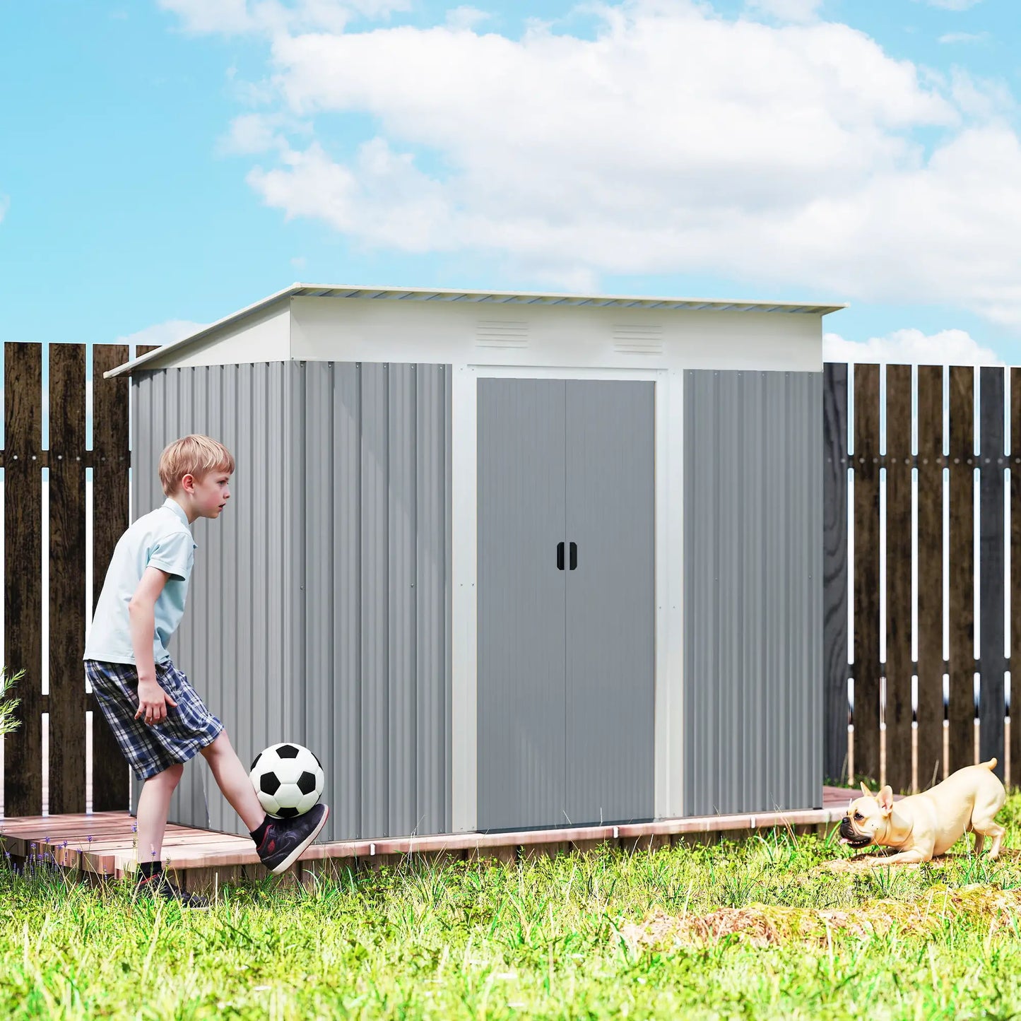 7' x 4' Metal Garden Shed, Lockable Sliding Doors, Vents, Grey