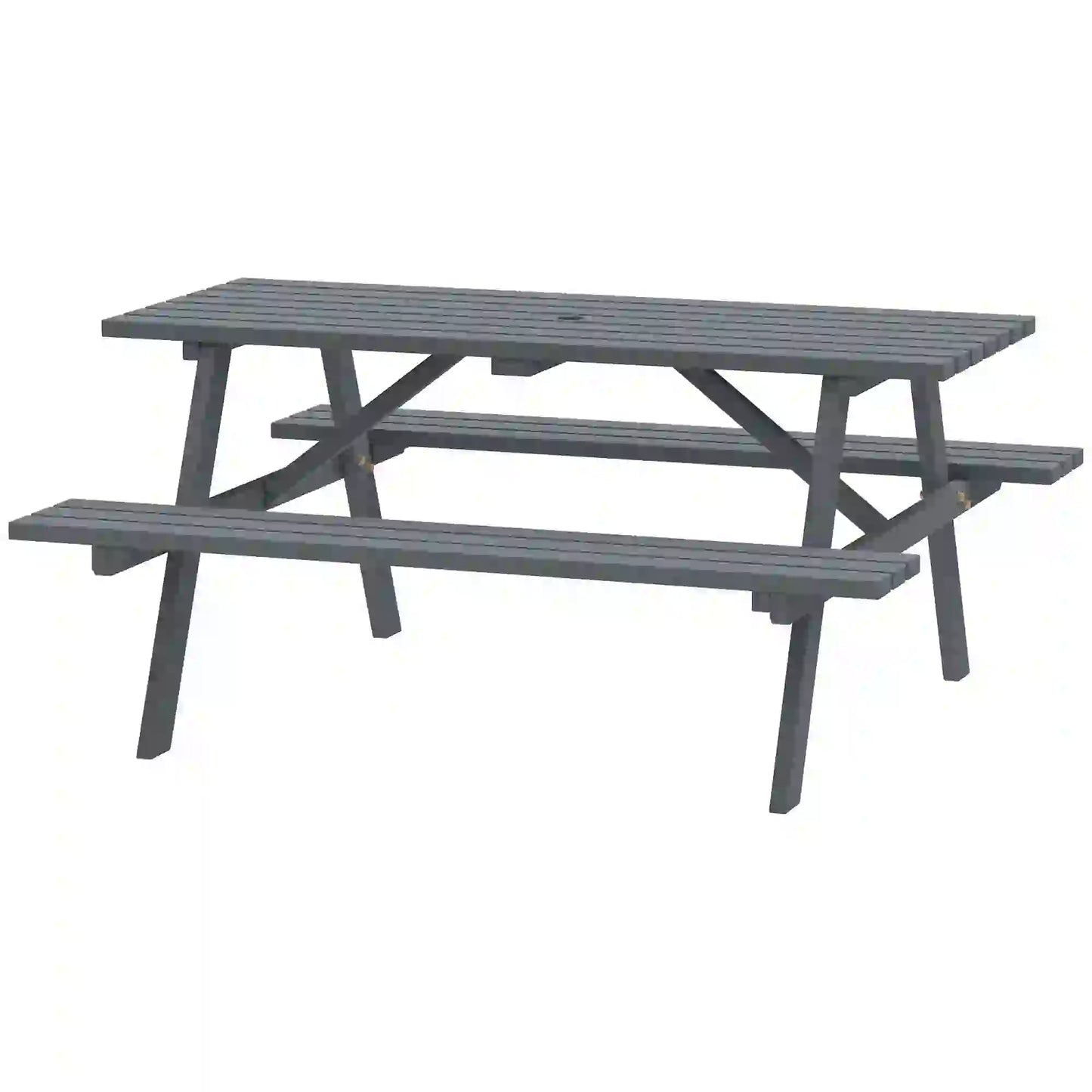 Wood Picnic Table With Umbrella Hole, Camping Table Bench Set, Grey Picnic Tables & Camping Chairs Grey at Gallery Canada
