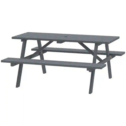 Wood Picnic Table With Umbrella Hole, Camping Table Bench Set, Grey Picnic Tables & Camping Chairs Grey at Gallery Canada